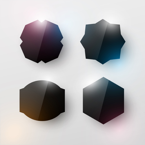 Blank black glass labels vector 06