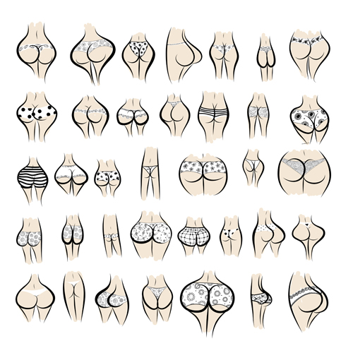 Different Female Buttocks design vector 03