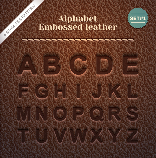 Embossed leather alphabet vector