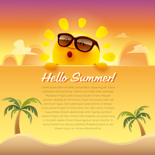Funny sun cartoon summer vector background 01