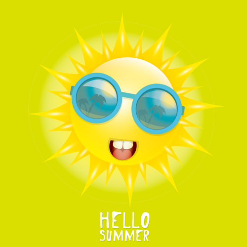 Funny sun cartoon summer vector background 02