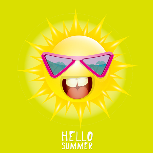 Funny sun cartoon summer vector background 03