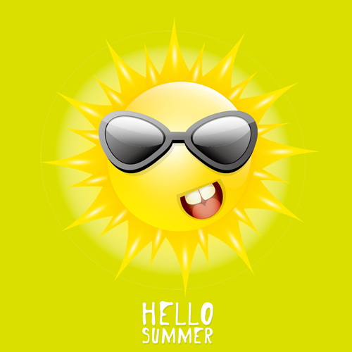 Funny sun cartoon summer vector background 05