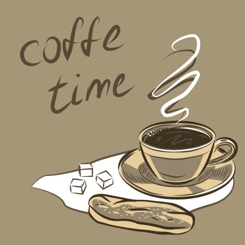 Hand drawn coffee time theme background vector 01 Hand drawn coffee time theme background vector 01
