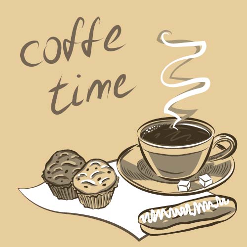 Hand drawn coffee time theme background vector 02 Hand drawn coffee time theme background vector 02