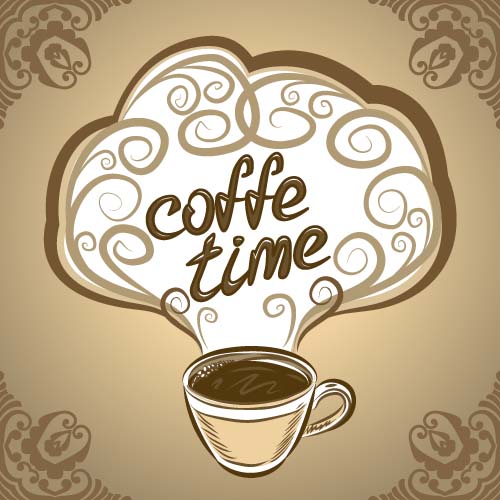 Hand drawn coffee time theme background vector 03 Hand drawn coffee time theme background vector 03