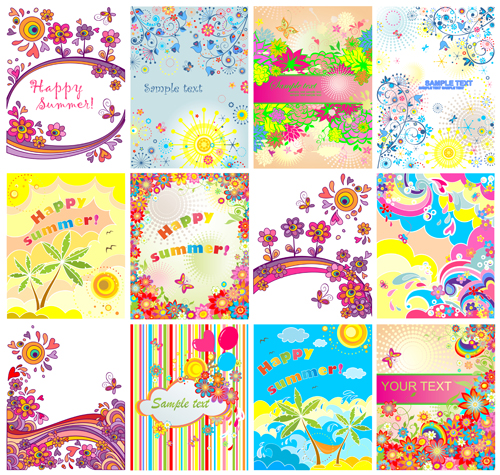 Happy summer floral vector background set