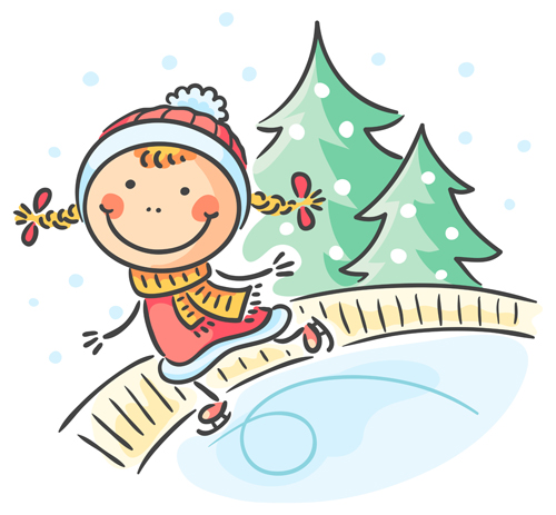 Happy winter children cartoon vector 01 Happy winter children cartoon vector 01
