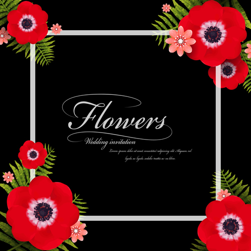Red flower frame vector material