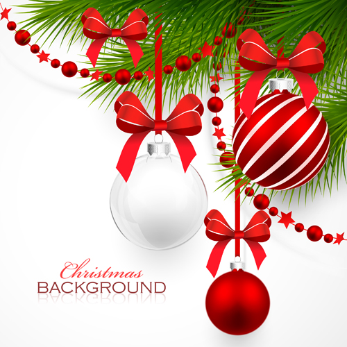 Red with white christmas decorations background vector 02