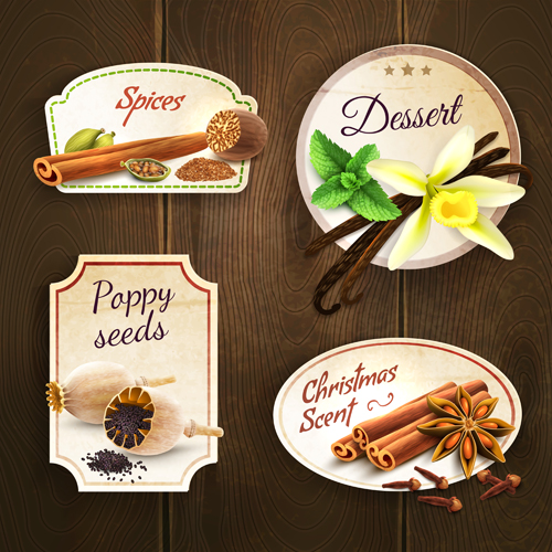 Retro spices labels design vector set 02
