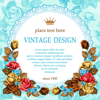 Rose and frame vintage background vector 01