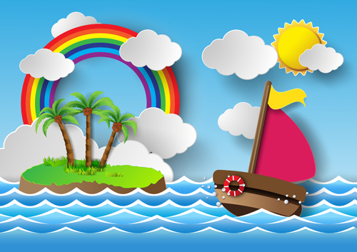 Sailing boat with marine cartoon vectors 04