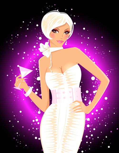 Stylish Glamour Girls design elements vector 02