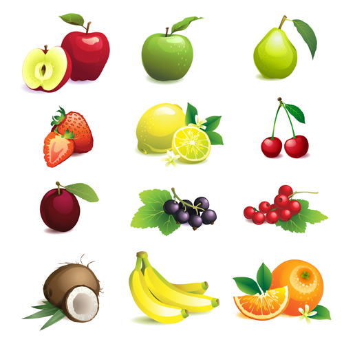 Various fresh fruit icons vector
