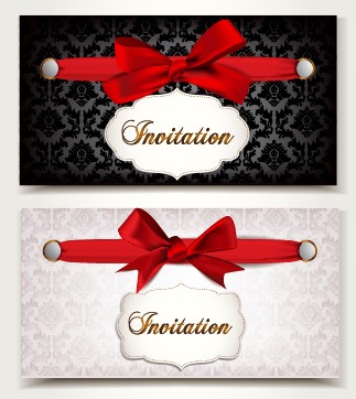 Vintage Invitation cards and red bow vector 02