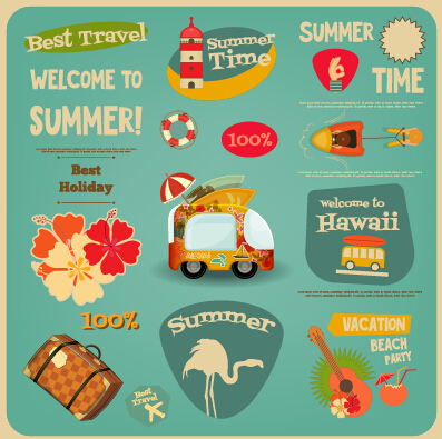 Vintage travel sticker with logos vectors 01