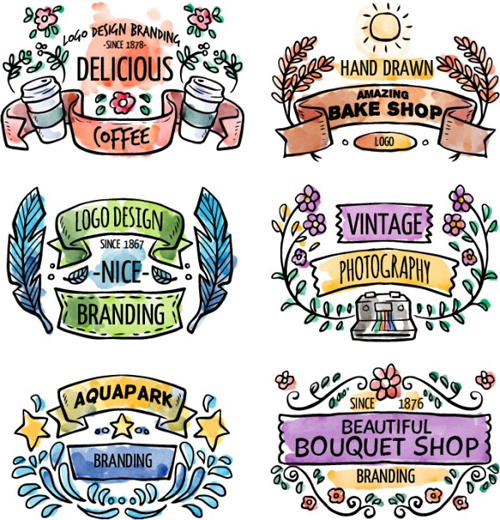 watercolor labels hand drawn 