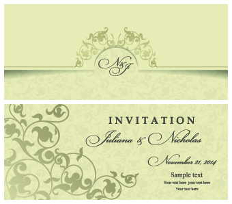 Retro floral wedding invitation cards vector 01