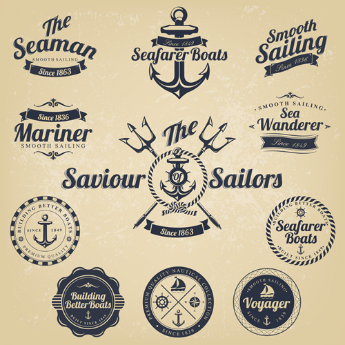 Set of Nautical labels vector 02