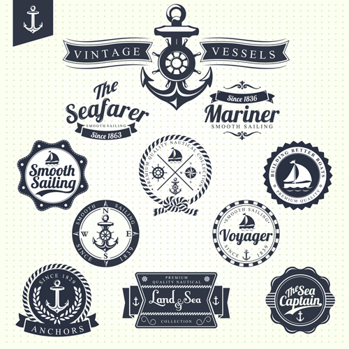 Set of Nautical labels vector 03