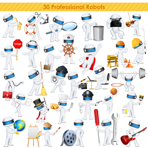 Set of 3D robots vector 03