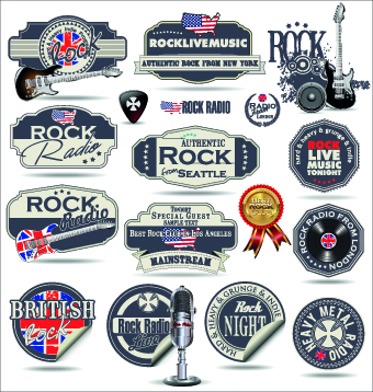 Retro rock music and jazz labels vector 03