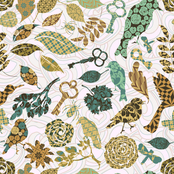leaves and birds vector Background set 01