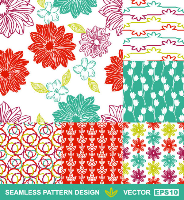 Set of Hand drawn Seamless pattern design vector 04