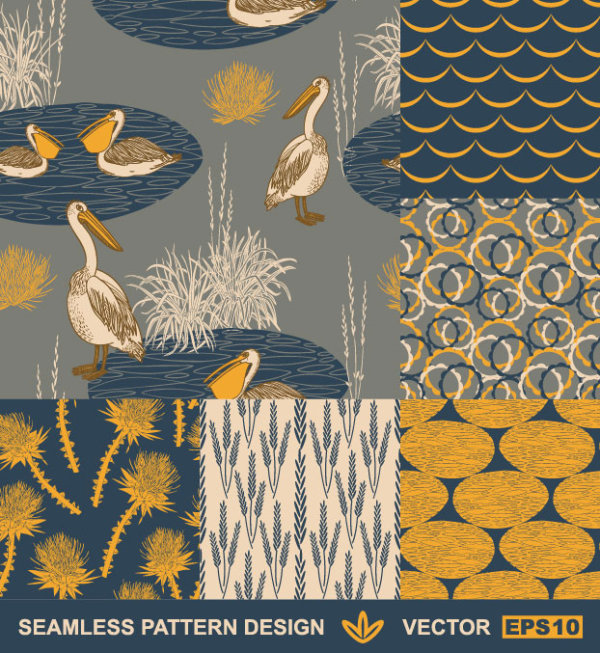 Set of Hand drawn Seamless pattern design vector 05