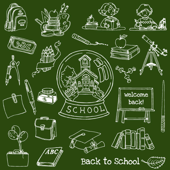 Hand drawn school elements vector set 01