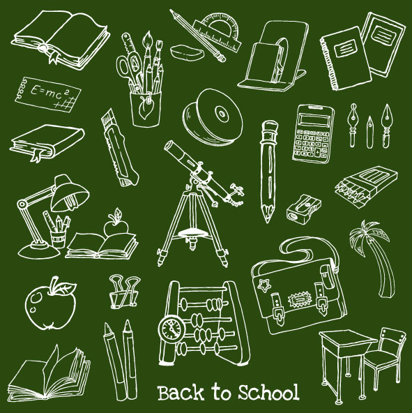 Hand drawn school elements vector set 02