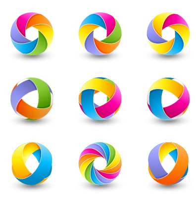 Abstract colored spherical logos design vector 03