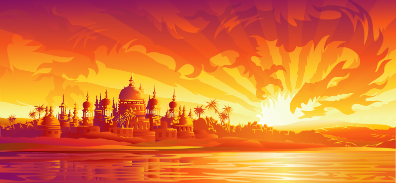 vector background fiery dragon city ancient 