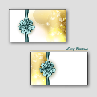 Beautiful ribbon bow christmas cards vector 02