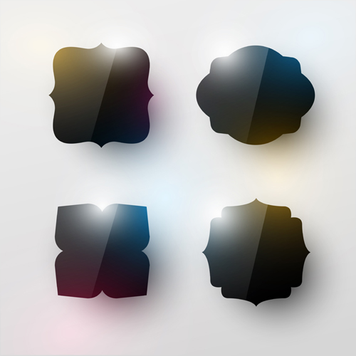 Blank black glass labels vector 01