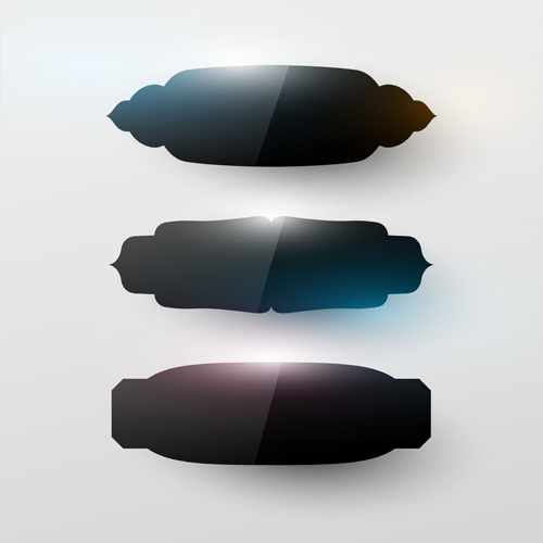 Blank black glass labels vector 02
