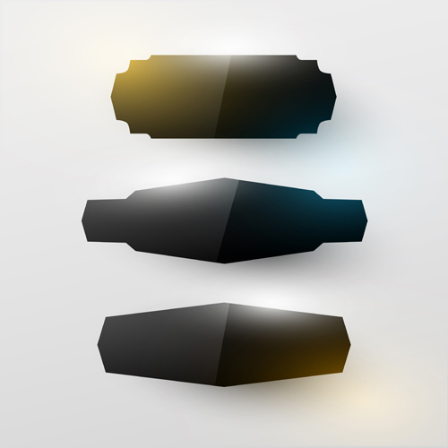Blank black glass labels vector 03