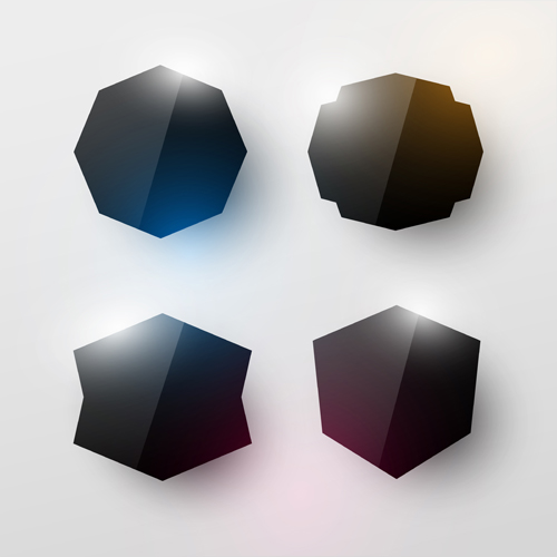 Blank black glass labels vector 04