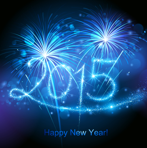 Blue fireworks with 2015 new year background 01