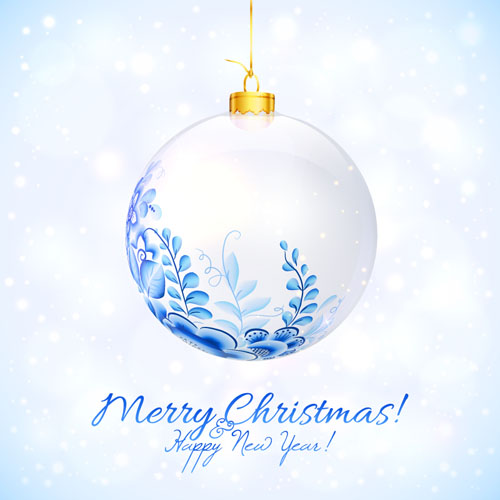 Blue floral christmas ball art background vector 01