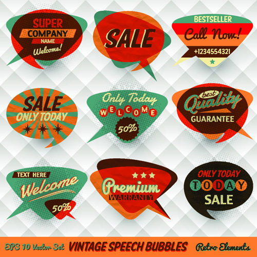 Vintage Bubbles labels vector 03