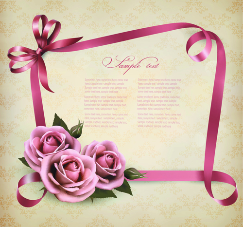 ribbon greeting flower card vector card 