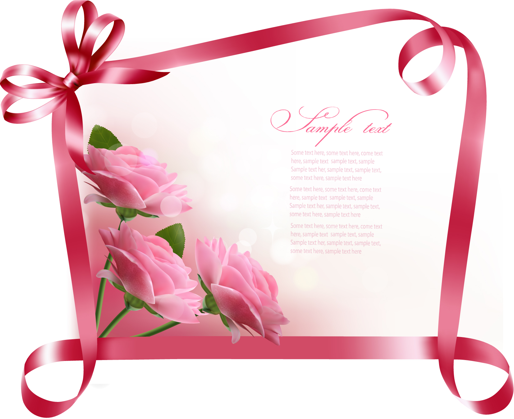 Ribbon with flower Greeting card vector 04