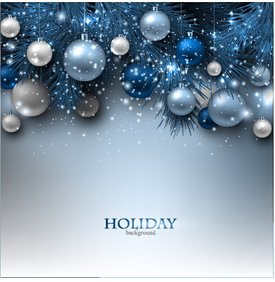 Christmas baubles with shiny holiday background vector 05