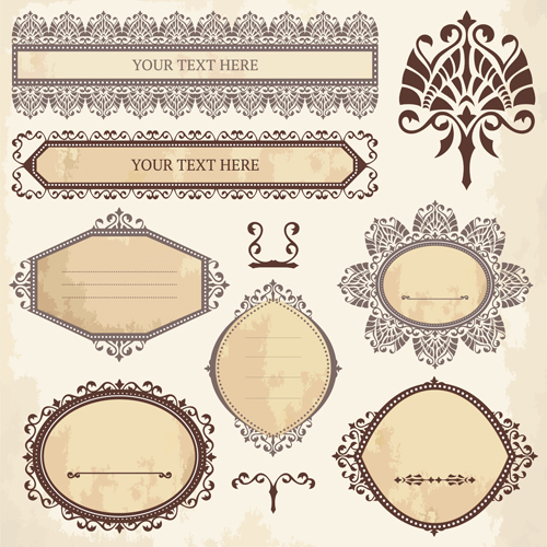 Classical ornaments frames vintage style vector set 02
