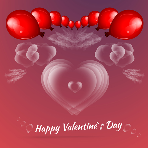 Cloud heart and balloons valentine background vector