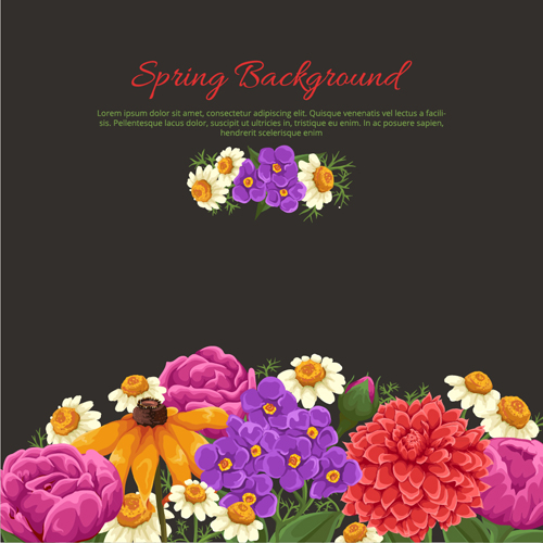 Colored flowers with black background vector