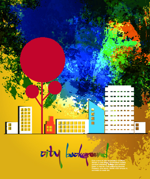 Cute cartoon city background vector material 01
