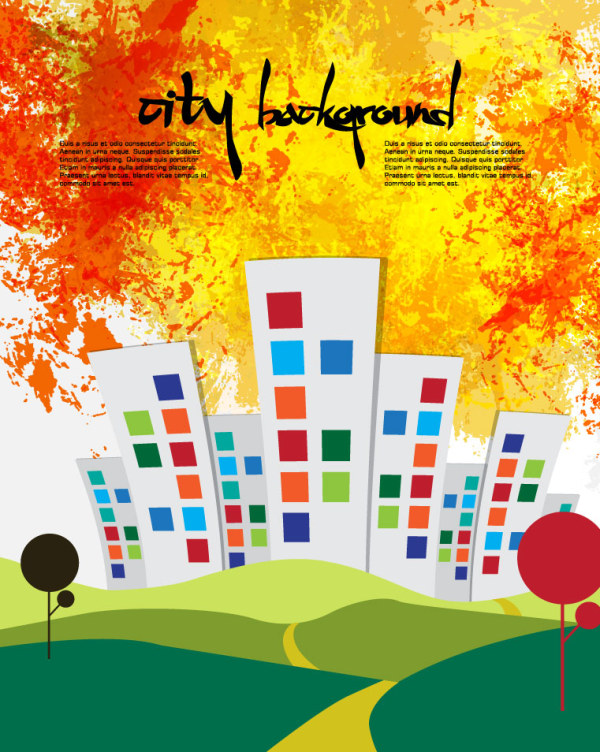 Cute cartoon city background vector material 02